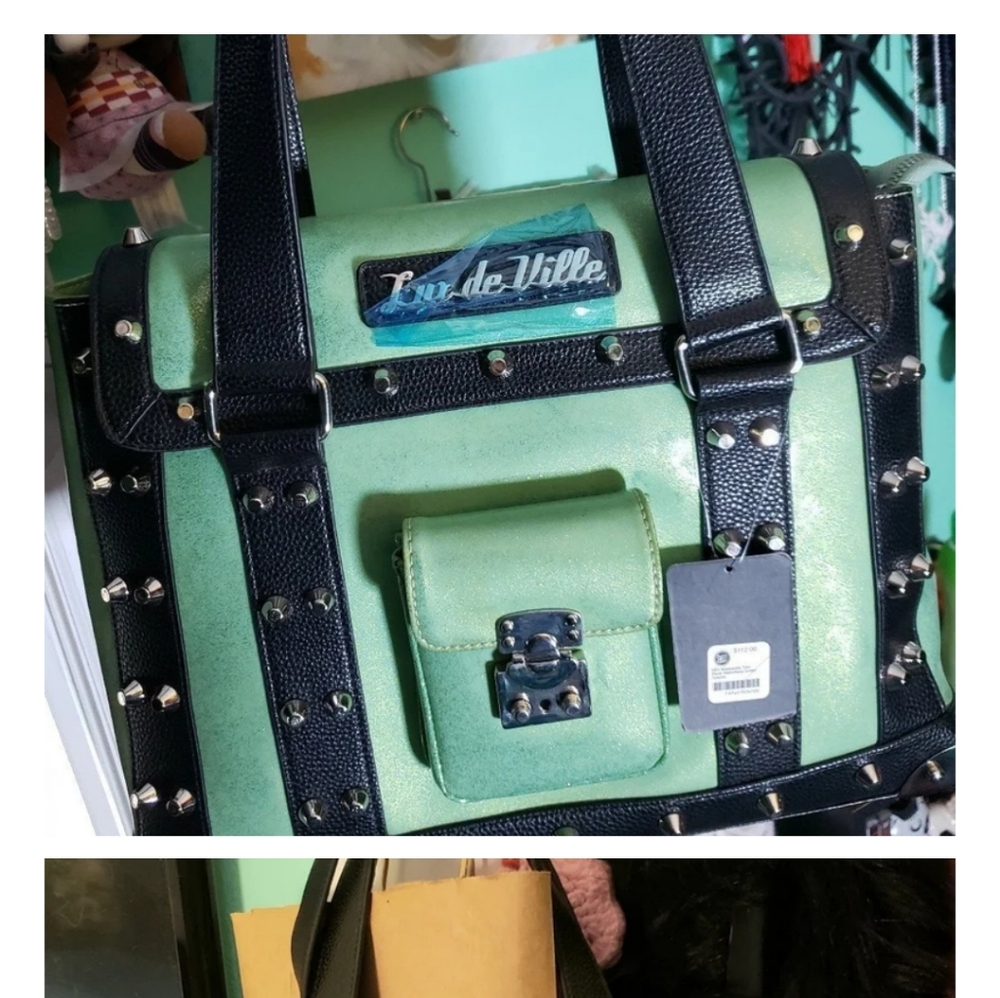 Lux de Ville Green and Black Studded Bag